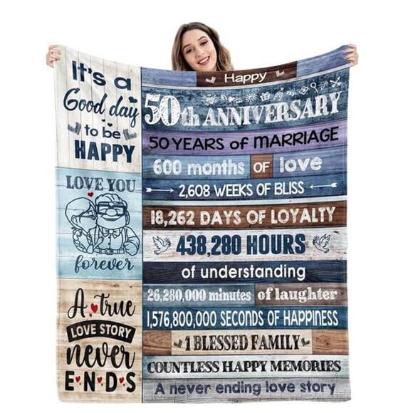 new/sealed: 50th Anniversary Blanket/Decor; golden anniversary - Picture 1 of 5